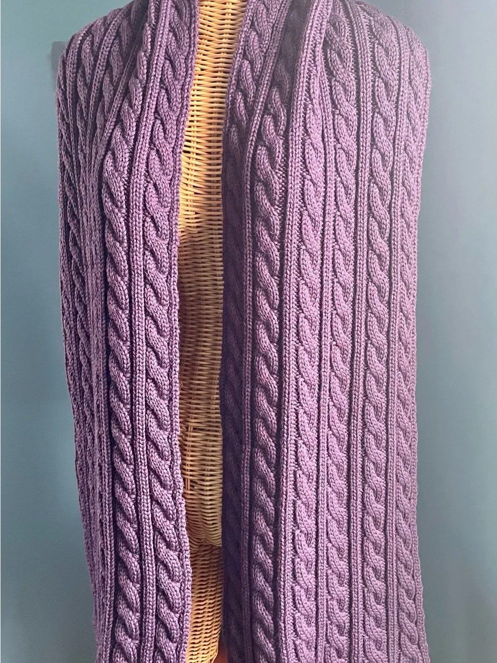 Chunky Plum Purple Scarf Classic Braided Cable Knit Wool Soft